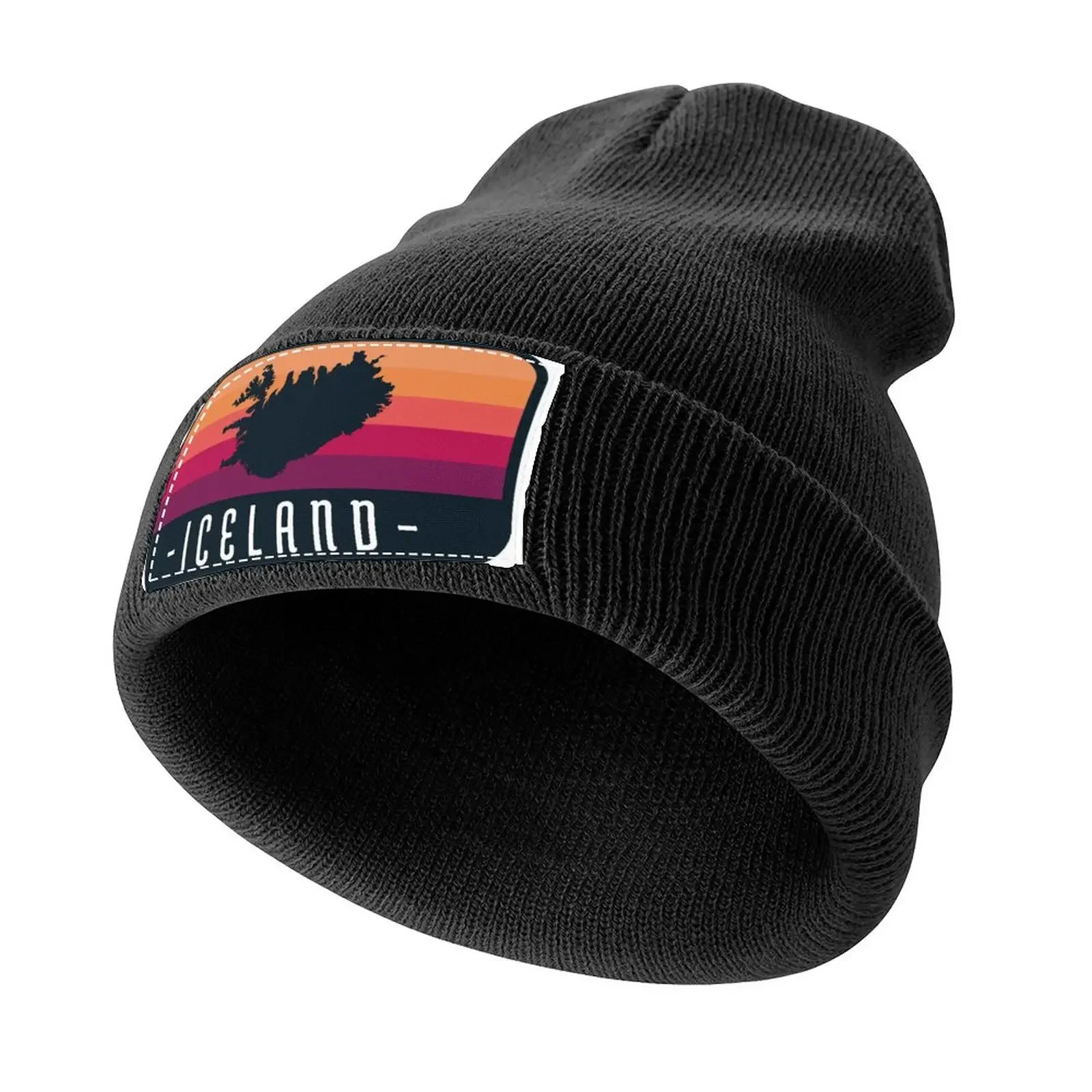 Iceland Retro Travel Sunset - Vintage Travel Country Outline Knitted Cap Golf foam party Hat Hat Beach Icon Baseball Men Women's