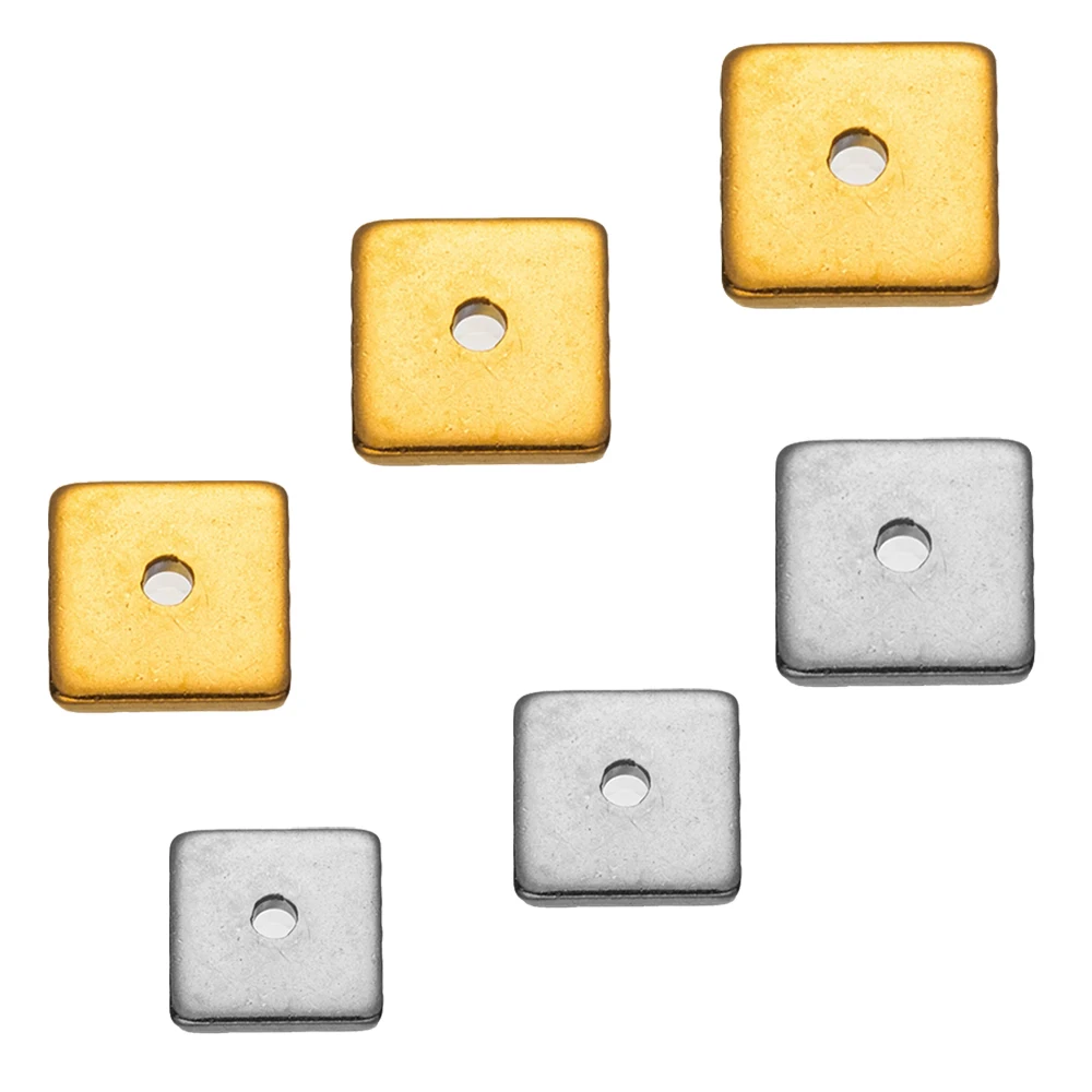 Perles d'espacement carrées en acier inoxydable, 50 pièces, 4/5/6/8mm, petit trou en métal pour bricolage, Bracelet, collier, fournitures de fabrication de bijoux