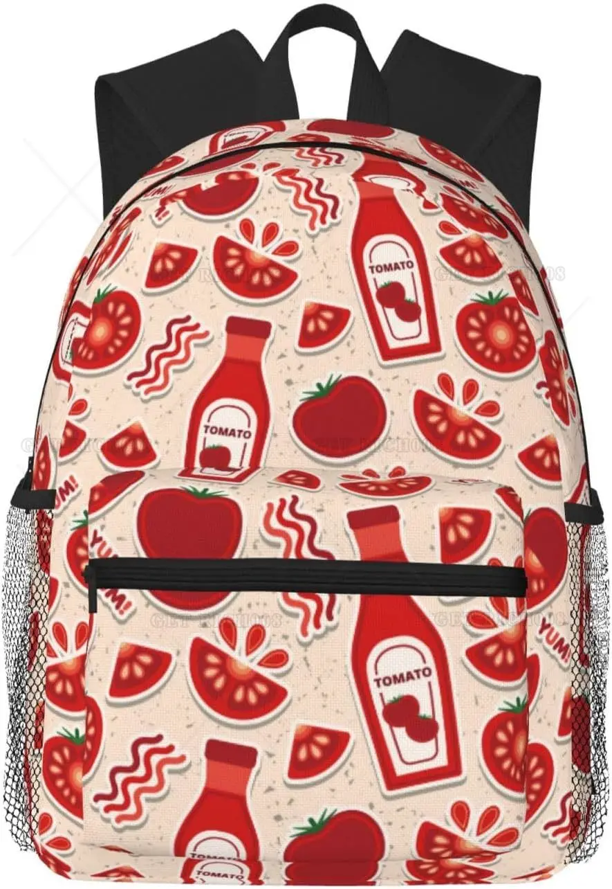 Travel Laptop Backpack for Men Women Cute Tomato Ketchup Lightweight Backpack with Adjustable Carry Straps