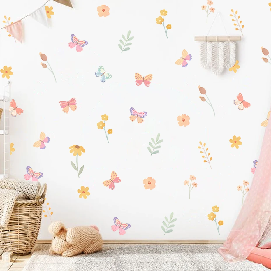 Boho Pink Butterfly Birds Wall Stickers Decoration for Kids Room Living Room Interior House Decor Vinyl Wall Decals Art Mural