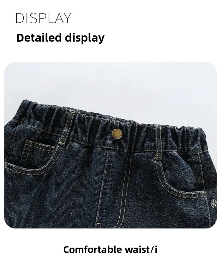 Neue Mädchen-Jeans mit Fleecefutter, Herbst-Winter, dicke, warme Kinderhose mit geradem Bein, Kinder-Allzweck-Jeanshose mit Polarfleece – Detail 23