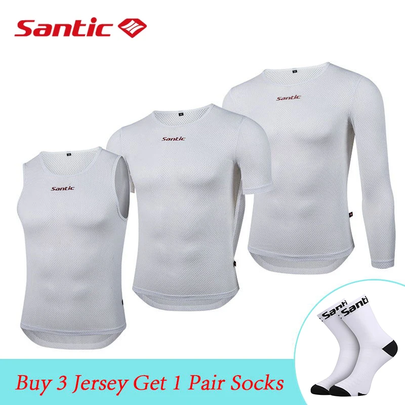 

SANTIC Men's Cycling Jersey Base Layers Mesh Breathable Tops Jersey Quick Dry Sport Vest Men Short/Long Sleeve T-shirt Underwear