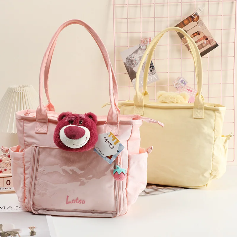 กระเป๋าสะพายไหล่ดิสนีย์ของแท้ล็อตโซ วินนี่ เดอะ พูห์ จูดี้น่ารักน้ำหนักเบาความจุขนาดใหญ่พร้อมกระเป๋าถือจี้ตุ๊กตา