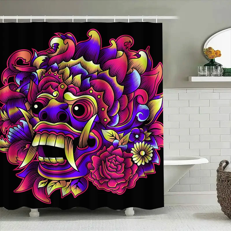 

Tuniu Vibrant Balinese Demon Shower Curtain Unique Decorative Curtain for Bathroom Decor