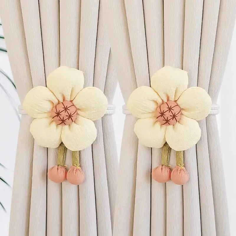 Modern Home Simple Curtain Straps Pair of Adjustable Rope Tie Curtain Buckle Collapse Strap Decorative Flowers