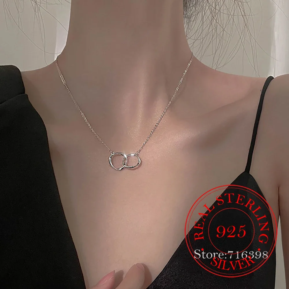 925 Sterling Silver Circles Pendant Necklace for Women Luxury Designer Jewelry Silver 925 Clavicle Chain Collares Para Mujer