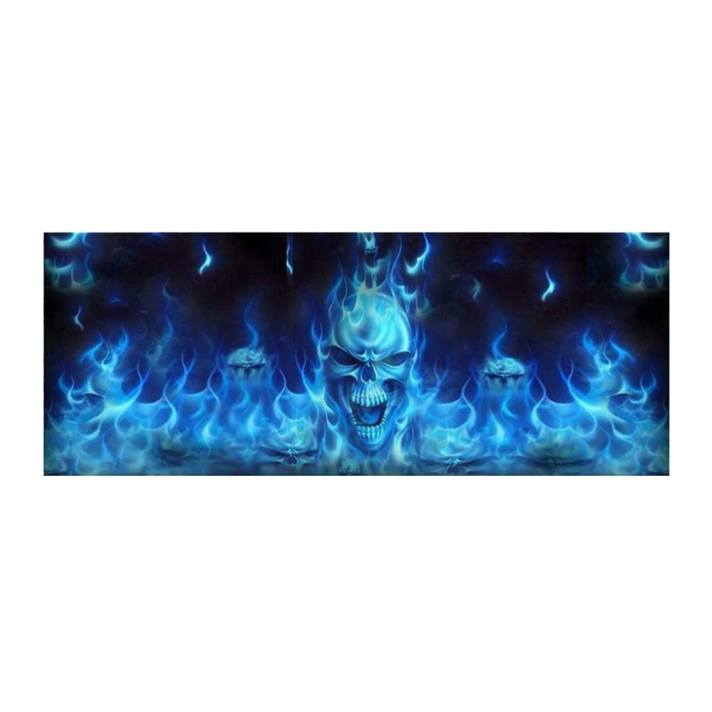 One Way Vision for Truck Suv Pickup Blue Flaming Skull 3D Rear Windshield Decal Sticker Decor Rear Window Glass