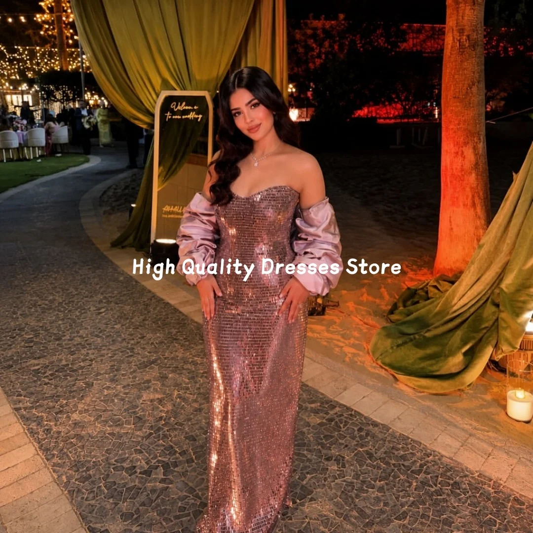 Evening Dresses Luxury Sweetheart Strapless Shiny Sequin Gown Fit Birthday Banquet Cocktail New Year Party Pageant Customizd