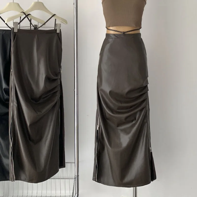 

Sexy Leather Skirt Women Office Lady Vintage Design Bodycon Skirts Korean Fashion Street Wear