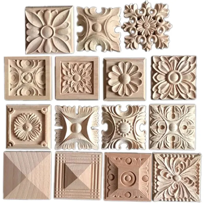 10cm European Carved Unpainted Retro Wood Mouldings Applique Wooden Decal Long Oval Rubber Wood Furniture Walls Home Decoration