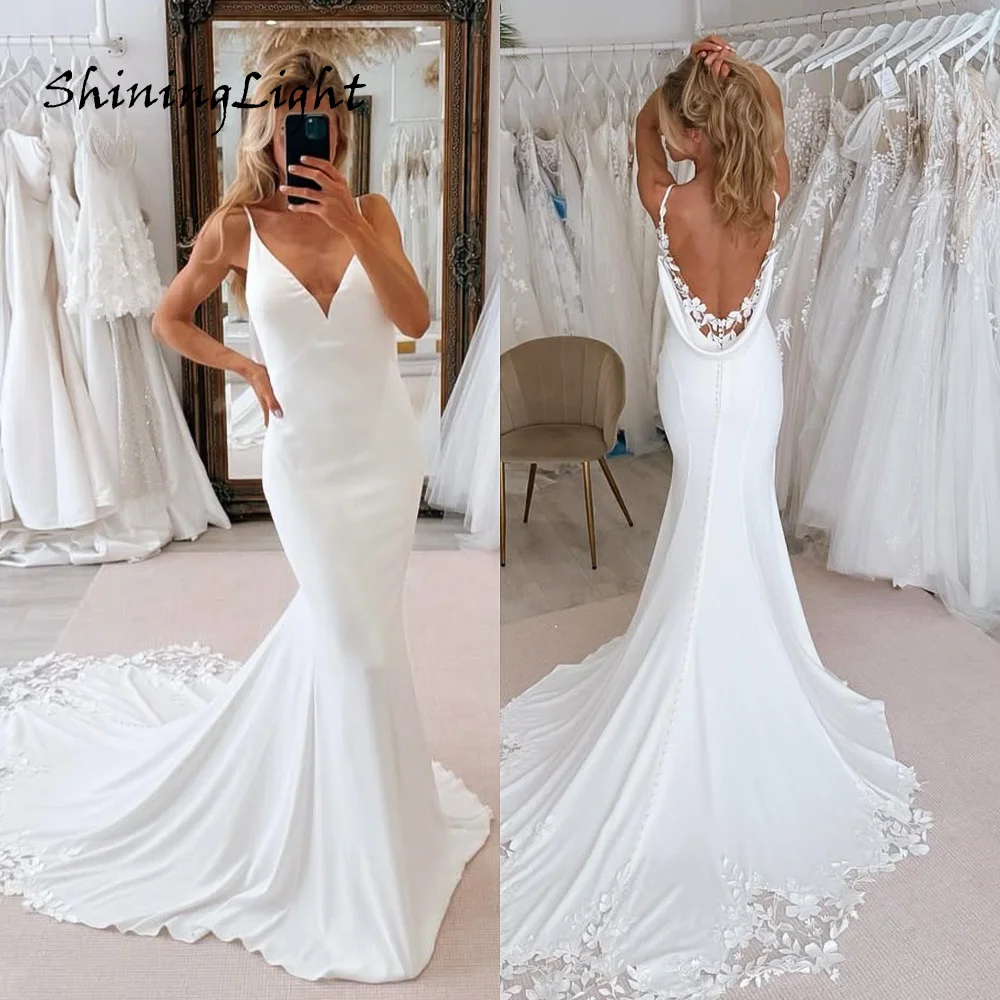 

Sexy V Neck Bohemian Wedding Dresses for Women Spagehetti Straps Lace Applique Mermaid Bridal Dress Vestidos De Novia Customized