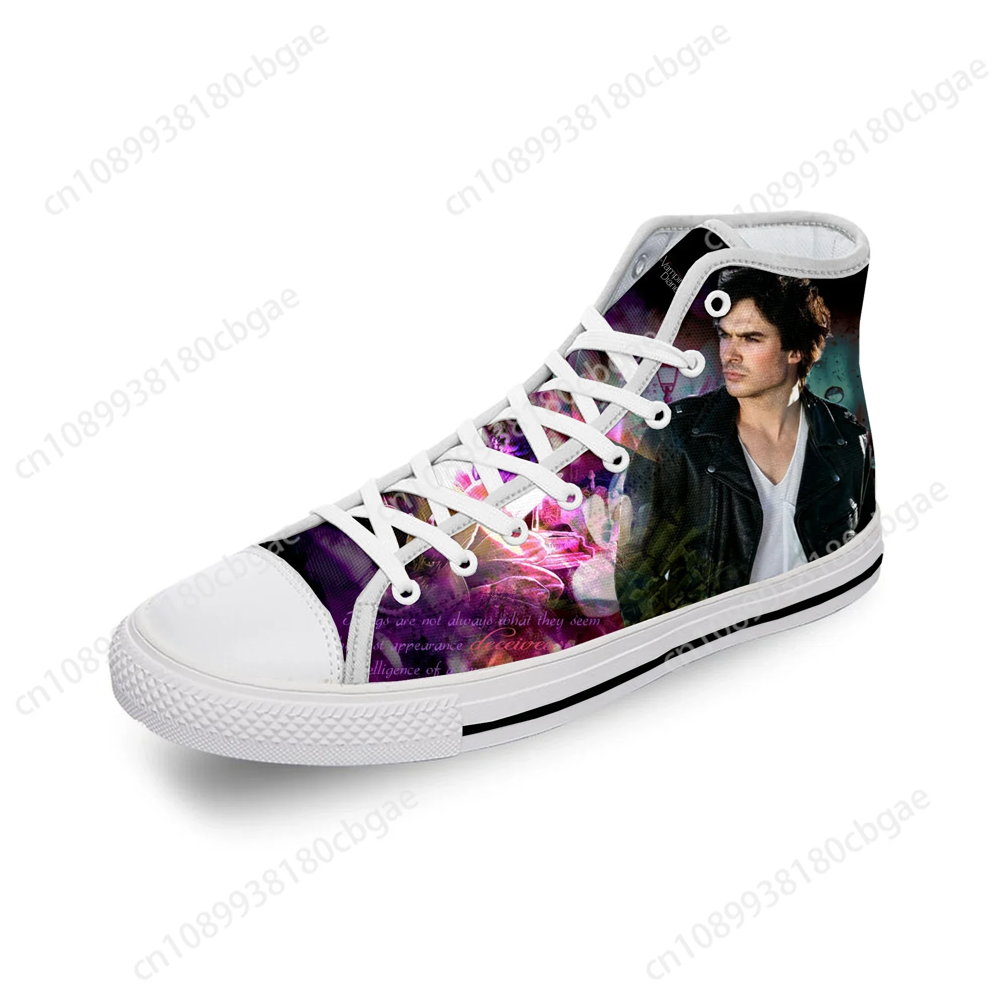 The Vampire Diaries Damon Salvatore White Cloth 3D Print High Top Canvas Shoes Men Women Lightweight Breathable Sneakers