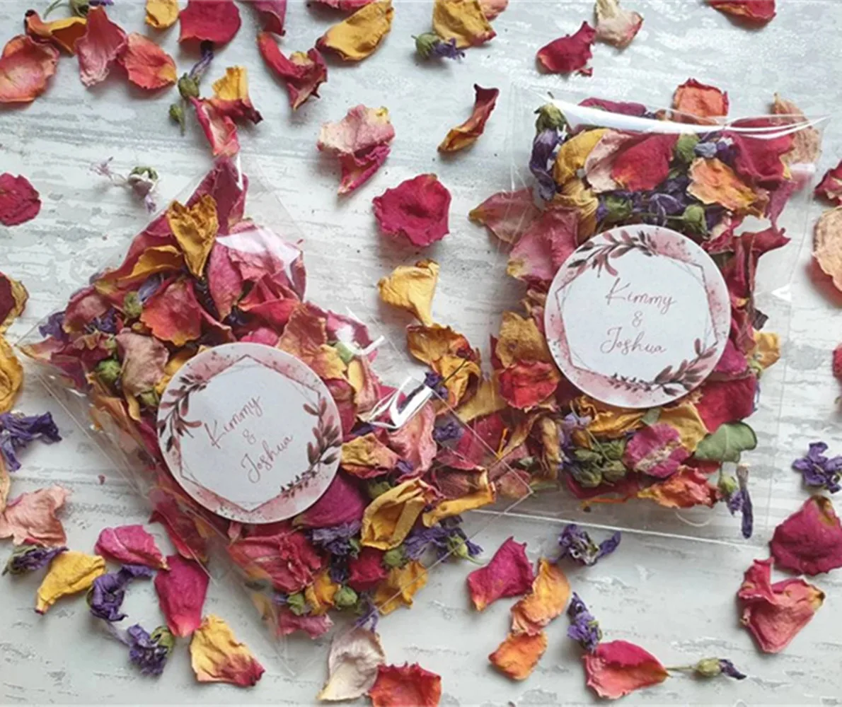 25PCS Biodegradable Confetti. Pre filled packets with personalised stickers. Naturally dried flower petals. Wedding confetti.