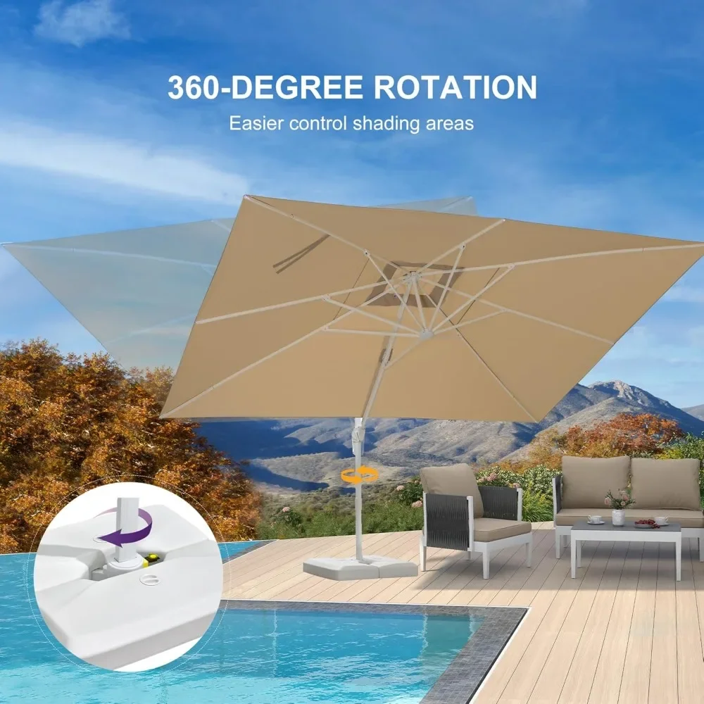 10' × 13' Patio Umbrella with Base White Cantilever Umbrella Square Outdoor Offset Umbrella Windproof with 360° Rotation