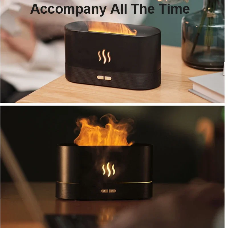 Mini Air Humidifier 7 Colors Flame Effect Essential Oils Aroma Diffuser 180ML Humidificador Mist Maker USB Charge Office Bedroom