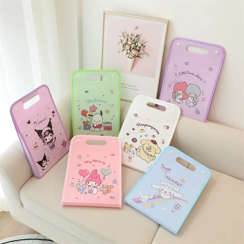 

Sanrio Kawaii HelloKitty Folder Cinnamoroll Pochacco Cartoon A4 Portable Test Paper Storage Bag Subject Classification Organizer