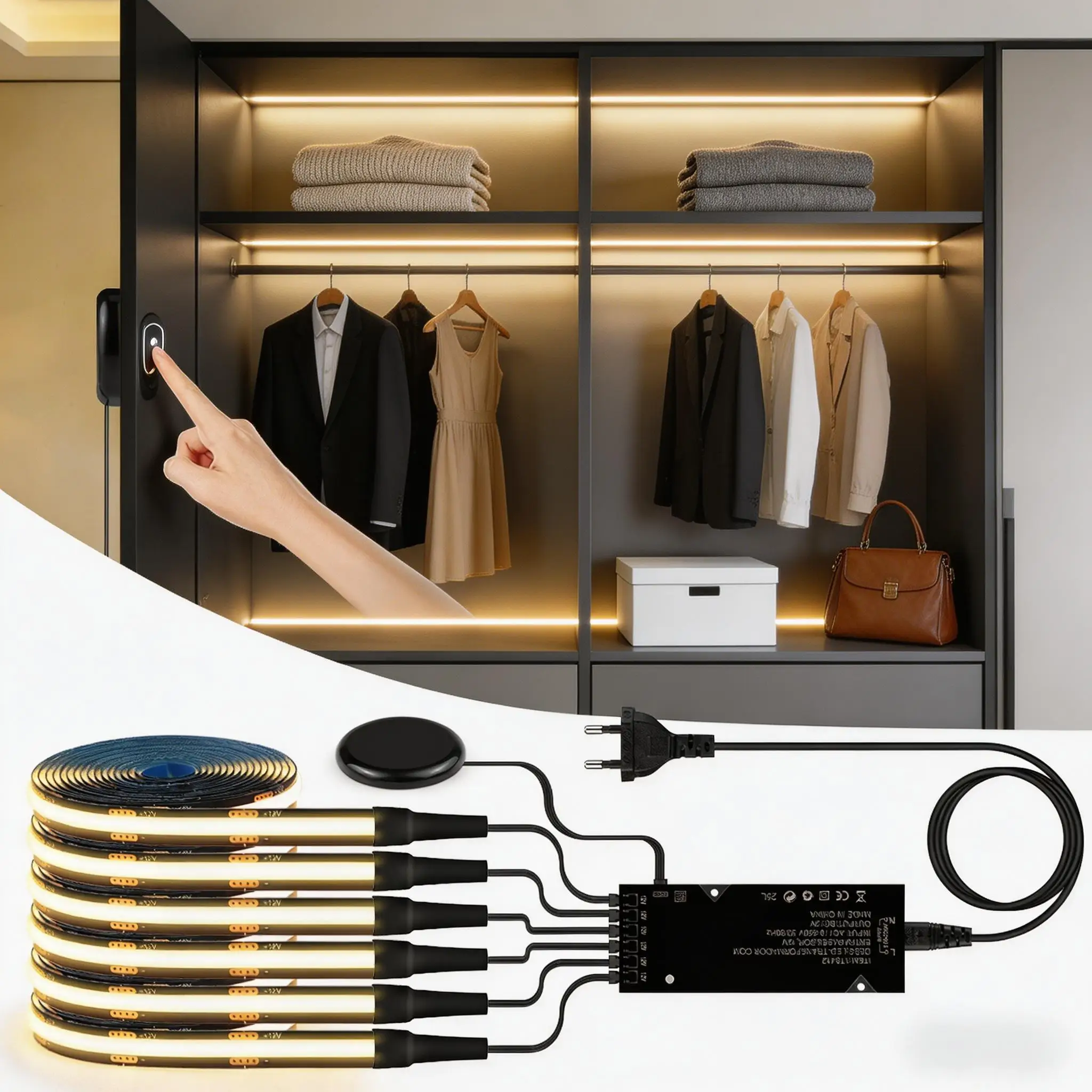 2/4/6/10 PCS Zwart PCB COB LED Strip Verlichting Set Knipbare Strip Met 20 MM Board Doordringbare Dimbare Touch Schakelaar Voor Kast - afbeelding 2
