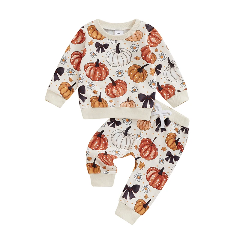 

Toddler Baby Girl Halloween Outfit Long Sleeve Floral Pumpkin Sweatshirt Top Pant Sets Halloween Baby Fall Clothes