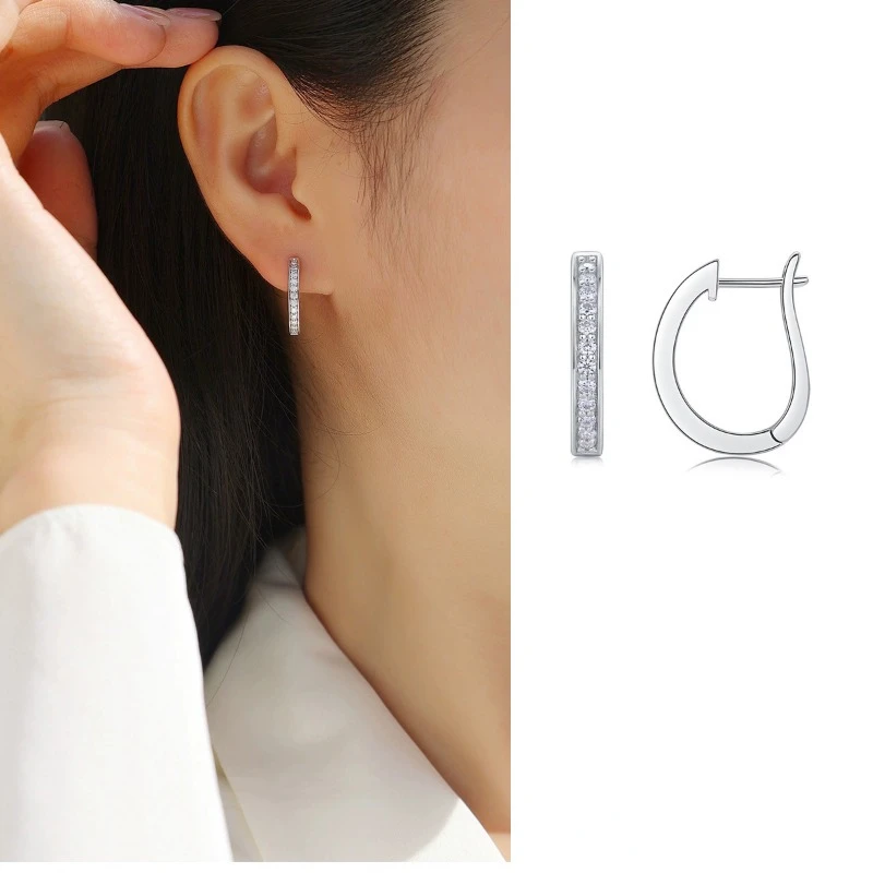 

Shining U S925 Silver D Color Moissanite Hoop Earrigs for Women Fine Jewelry Anniversary