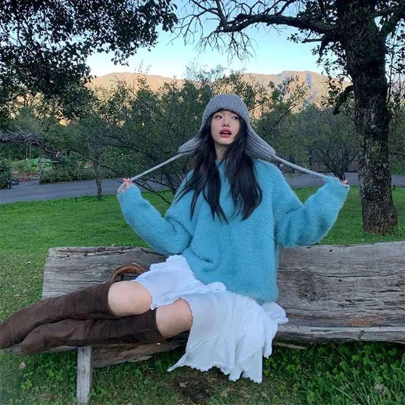 

Retro Style Sweater Simple Style Spring and Autumn Off Shoulder Commuter Gentle Bow Sweater for Office Workers Lapel Sweater