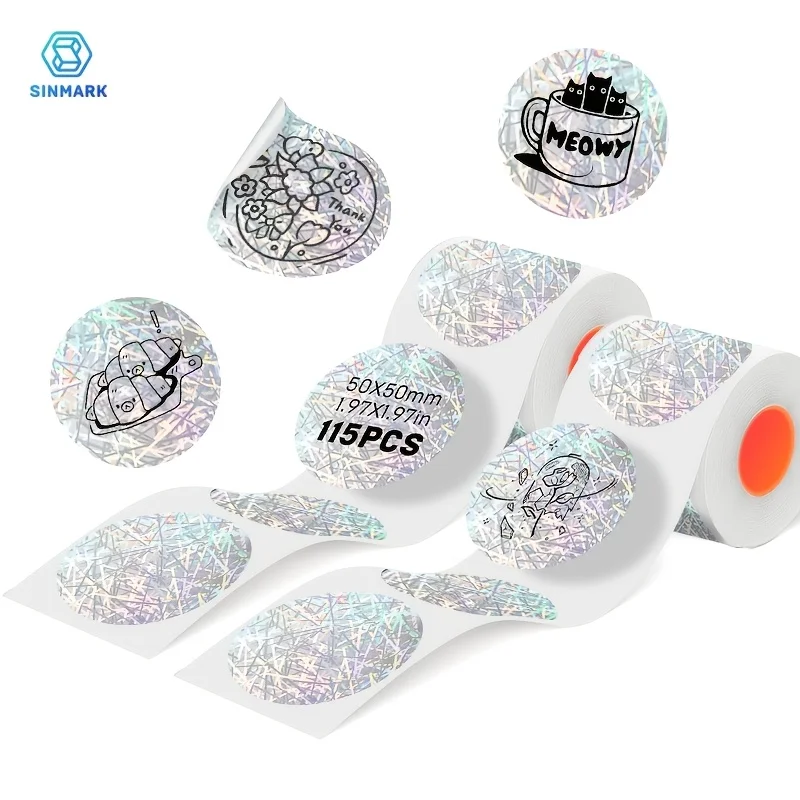 2-Roll Pack of 2-Inch (50x50mm) Holographic Glitter Sticker Labels - Round, Printable Thermal Labels for Gift Wrapping, Name Tag