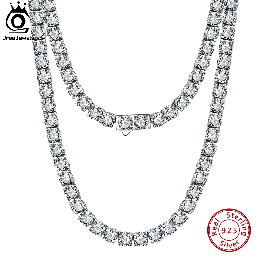 

ORSA JEWELS Full Zircon Tennis Necklace for Women 3mm/4mm Diamonds Wedding Choker Chain 925 Sterling Silver Collar Jewelry SC73