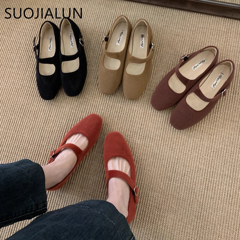 

SUOJIALUN 2025 Autumn New Flat Heel Women Mary Jane Shoes Round Toe Shallow Slip On Single Shoes Outdoor Dress Boat Shoes