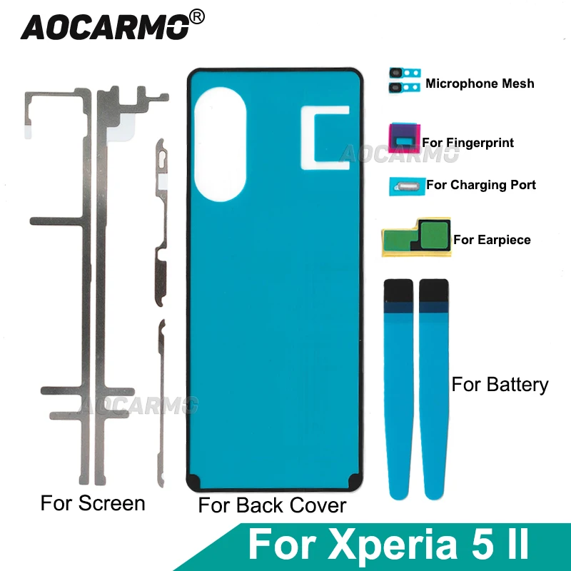 Aocarmo Zestaw Klejów do SONY Xperia 5 II SO-52A SOG02 X5ii - Pełny Zestaw: Naklejka na Tylną Obudowę, Bateria, Mikrofon, Głośnik Słuchawki, Klej