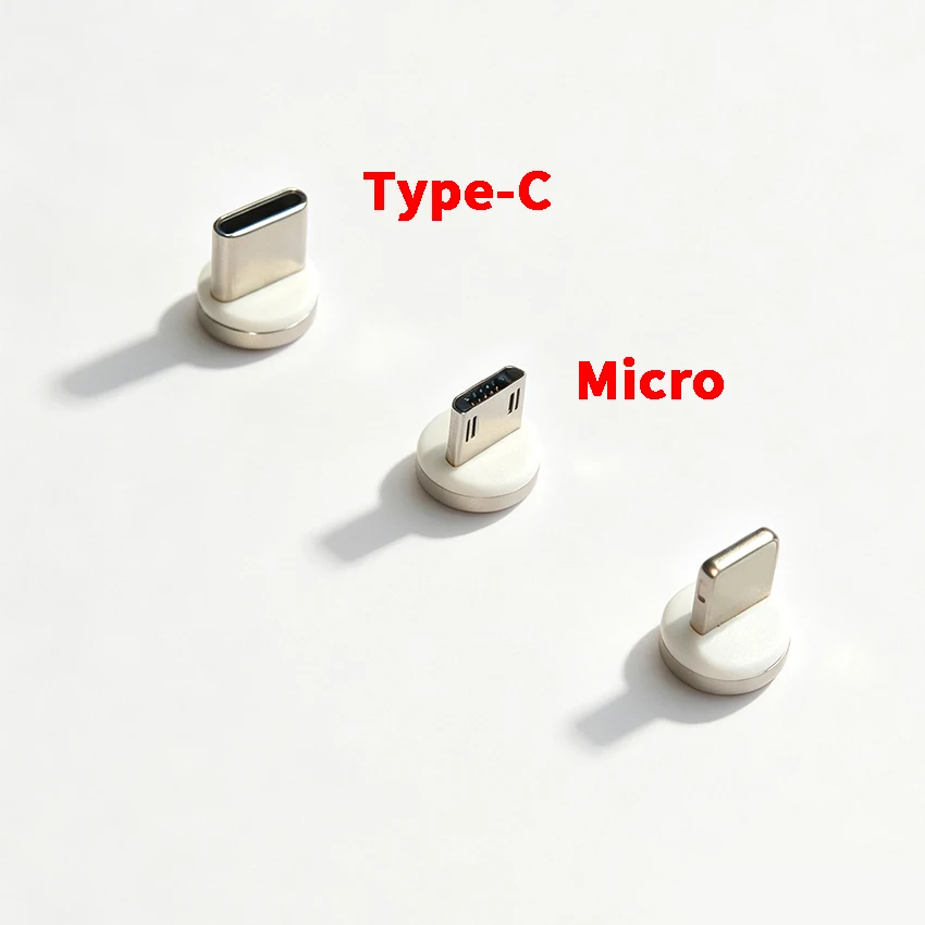 3pcs For Micro Type-C Android 4-Core Male Round Magnetic Plug Strong Magnetic Base Data Charging Cable Plug Head