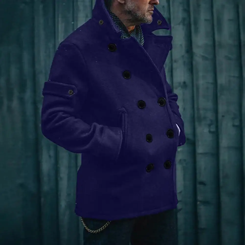 

British Style Winter Overcoat Elegant Men's Woolen Coat with Lapel Double-breasted Design Mid-length Winter Overcoat