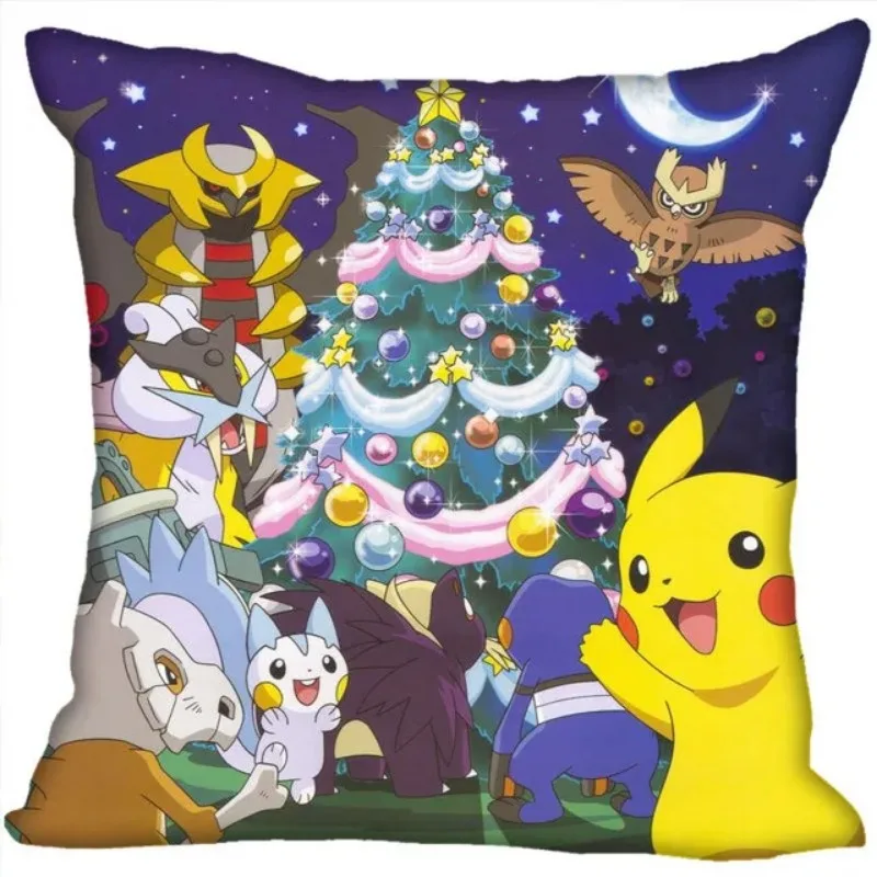 Custom Cartoon Polyester Pillowcase Pikachu Square Cover Christmas Pillowcase with Zipper Home Decoration 45 * 45cm (One Side) .