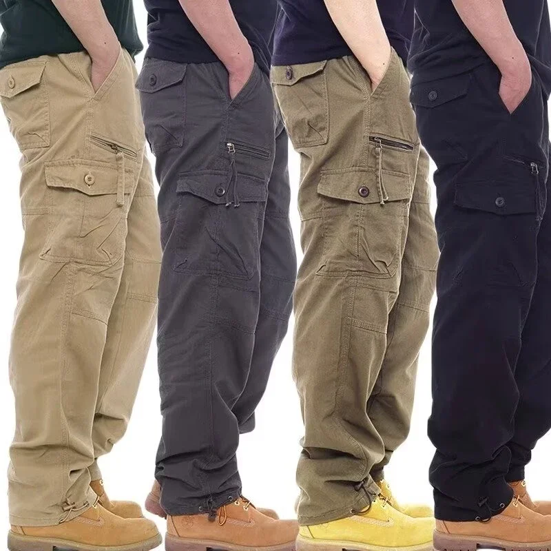 Fashion Solid Color Cotton Casual Pants Men Multi Pocket Cargo Pants Male Baggy Camouflage Sweat Pants Loose Fit Plus Size M-5XL