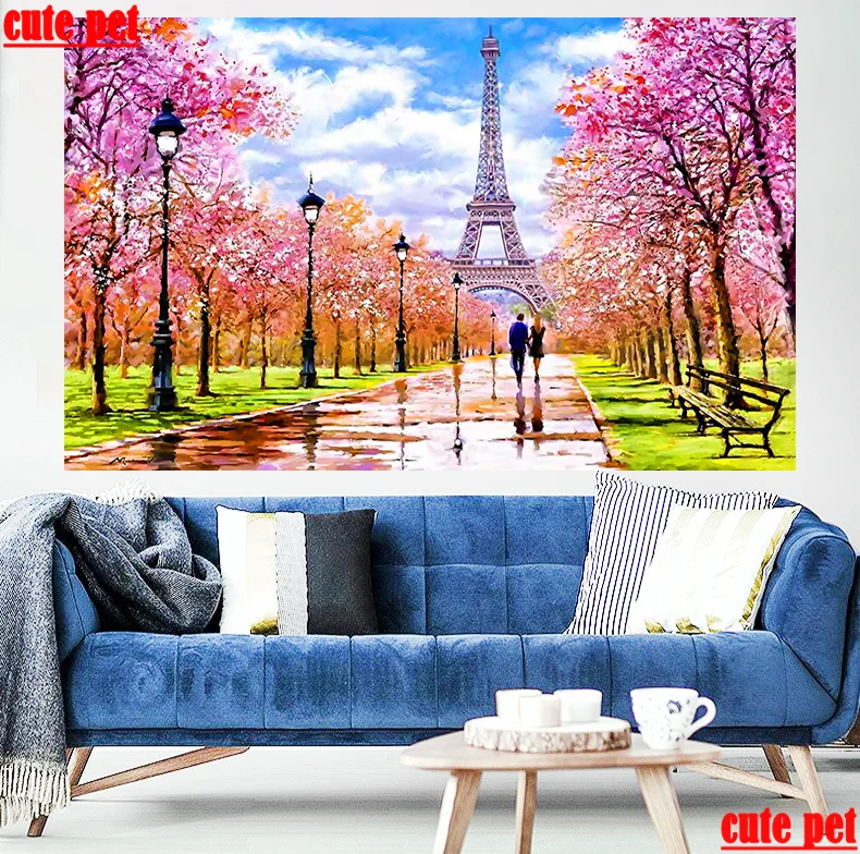 

New Diamond painting Eiffel Tower cherry blossom cross stitch Diy Diamond Embroidery Pasted Square mosaic full Drill home decor