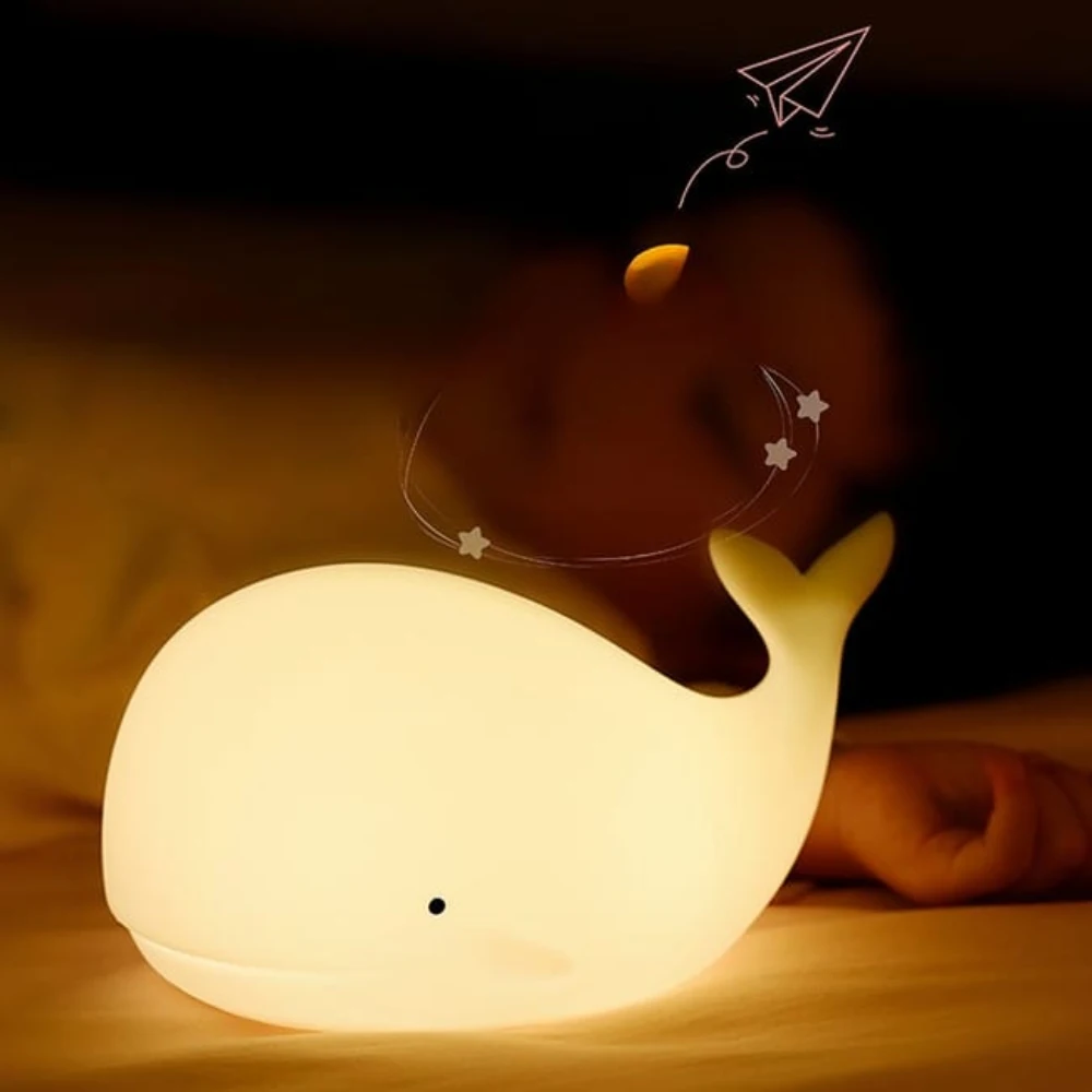 LED ضوء الليل بات ضوء السيليكون لطيف الحوت الحيوانات مصباح المنزل غرفة نوم السرير USB شحن أضواء ديكور لهدية عيد ميلاد