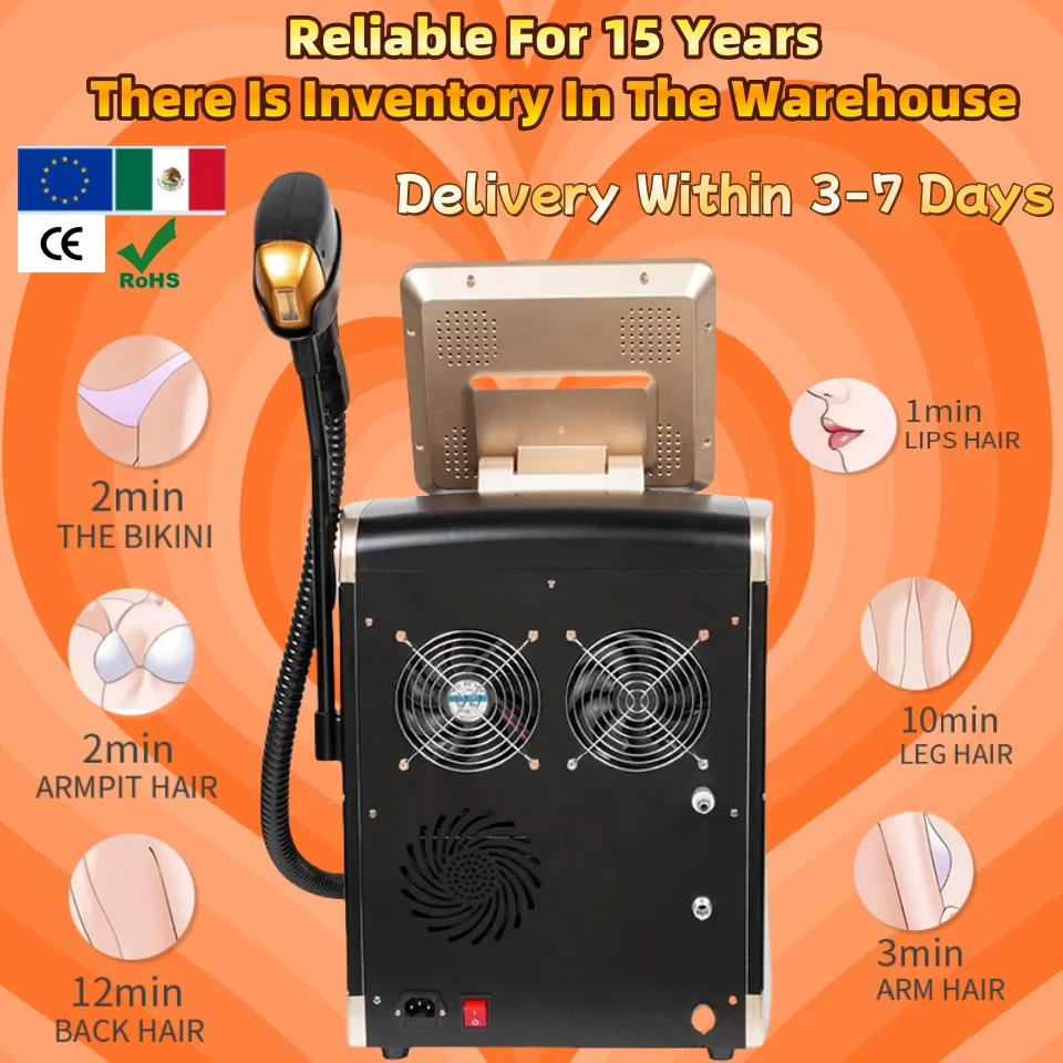 

2025 Лидер продаж, черное золото, 3 длины волны, сопрано, лед, титан, постоянная эпиляция, диодный лазер, машина для удаления волос, салон