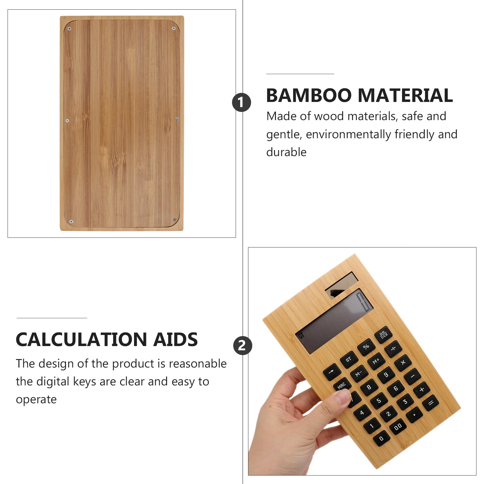 

1pc Solar Calculator Wooden Eco-Friendly Clear Portable Electronic Calculator For Office School Home Use