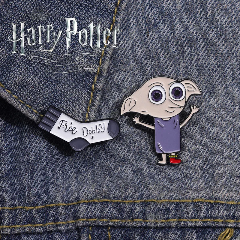 3pcs Harrise Magician Boy Dobby Fairy Socks Metal Badge Potter Movie Accessories Brooch Clothing Accessories Collar Pin Paint