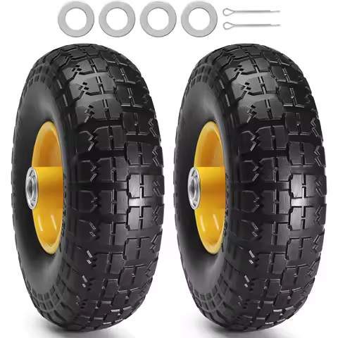 SucceBuy 2-Pack Solid PU Run-Flat Tire Wheel 10" Flat Free Tubeless Tires and Wheels for Dollies Garden Trailers Various Carts
