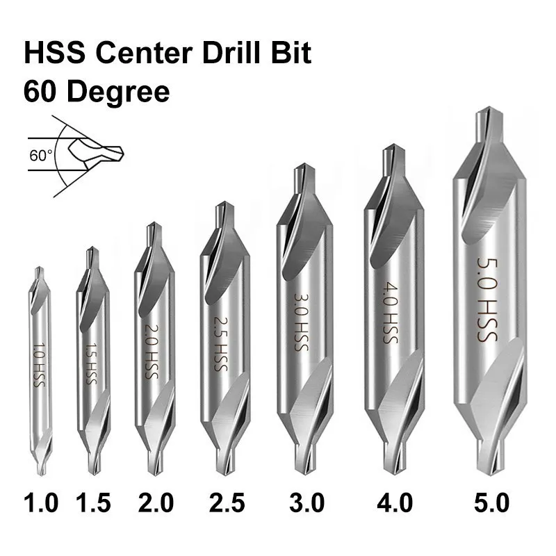 CMCP 1-5mm HSS Combined Center Drill Bit Set 60 Degree Metalworking Hole Drill Bit Hole Cutter Metal Drill Bit 4/5/6/7/8/10pcs