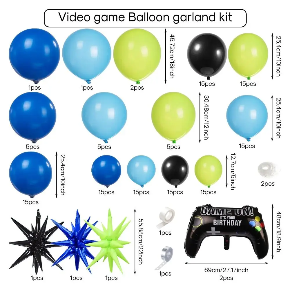 Decorations Blue Gamer Birthday Party Decorations Green Foil Balloon Garland Kit Black Space Theme Boys