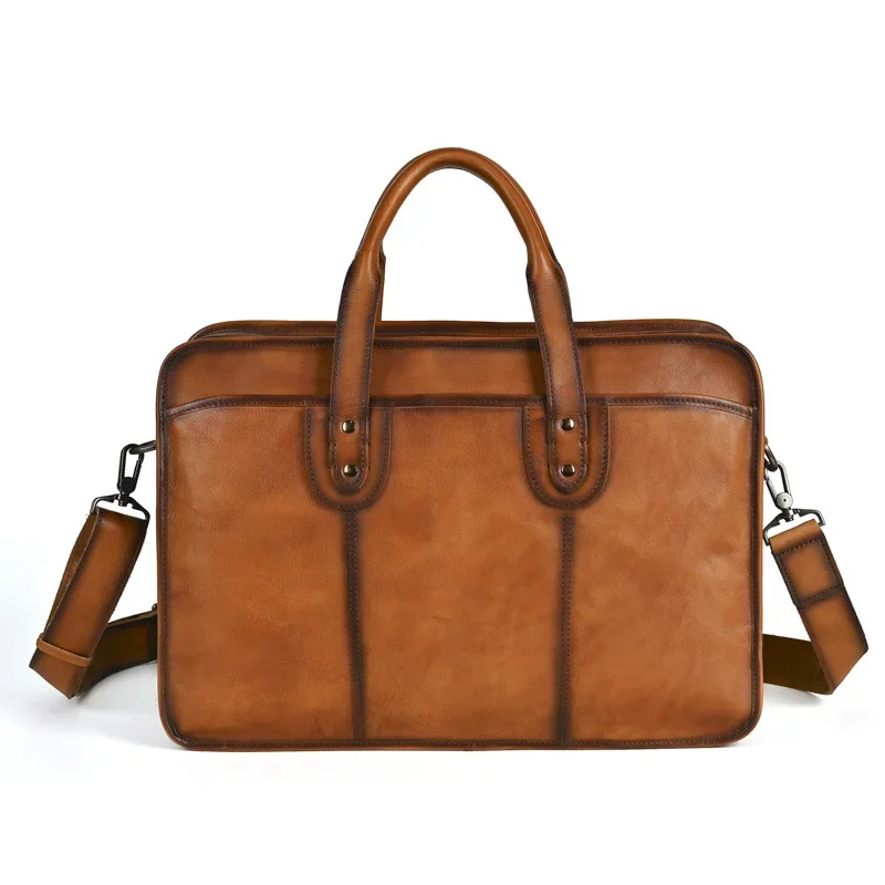 Genuine Leather Men's Briefcase with Multiple Compartments for Business