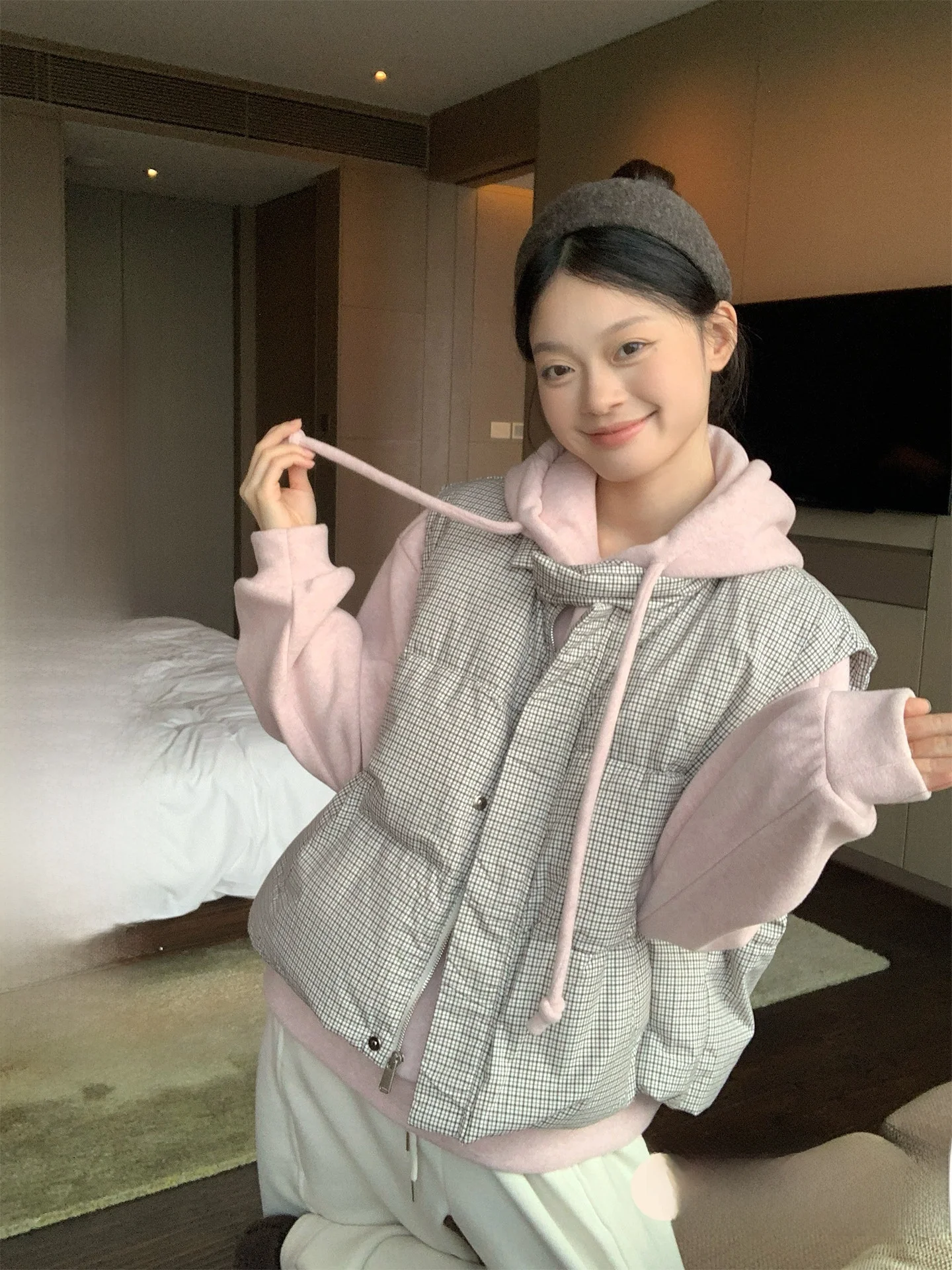 

Жилет женский Song Zhengen Sli в клетку, зимняя верхняя одежда, новая свободная универсальная теплая модная модель с воротником-стойкой на молнии