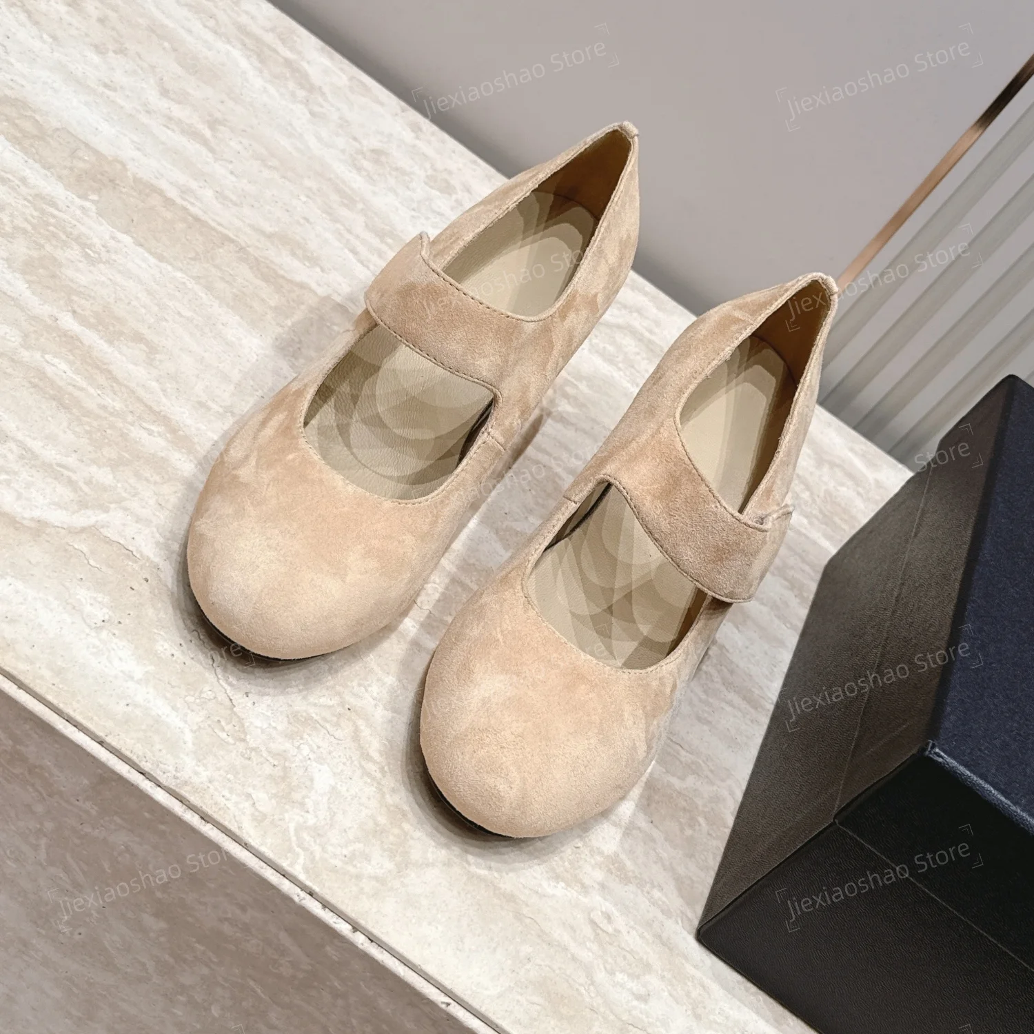 Handmade Cow Suede Round-Toe High Heel Buckle-Strap Mary Janes Ballet Dance Shoes Banquet Desinger Shoes Female Sapato Feminino