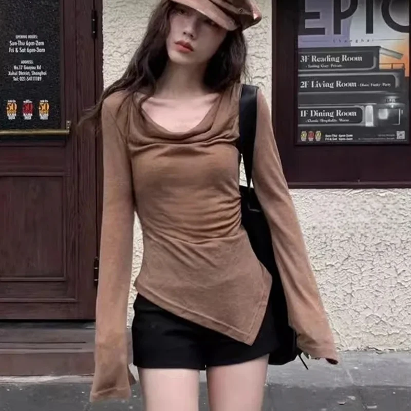 Y2K maglietta con spalle scoperte moda donna coreana Slim Harajuku Office Ladies Top Soft All Match Slash Neck Shirt Summer New