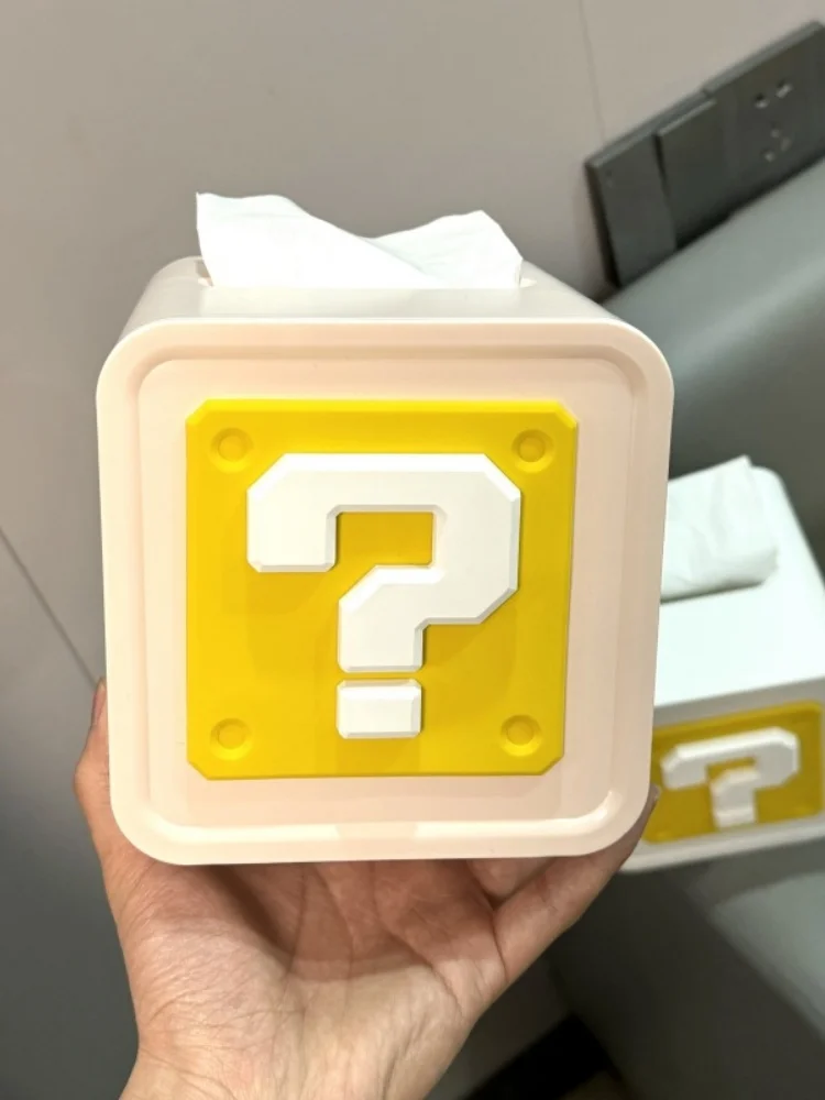 Caja de pañuelos con signo de interrogación de Mario, caja de papel de bombeo creativa para sala de estar, bonita caja de pañuelos