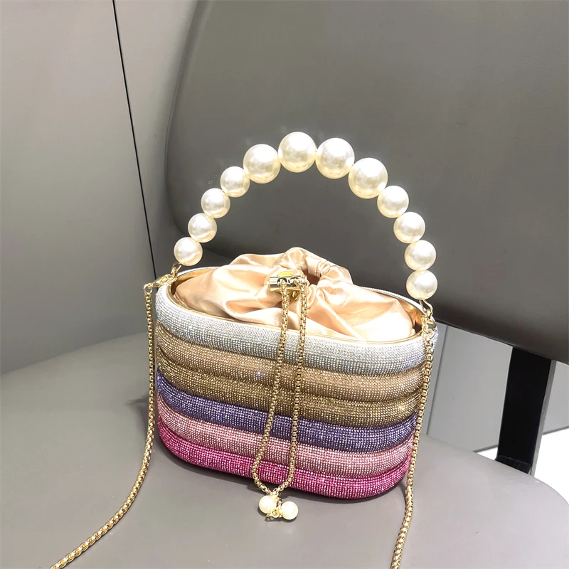 Luxury Evening Purses Bags For Women Dazzling Pearl Beads Chain Crossbody Bag Dinner Party Clutch 2024 Fasion Designer Handbags