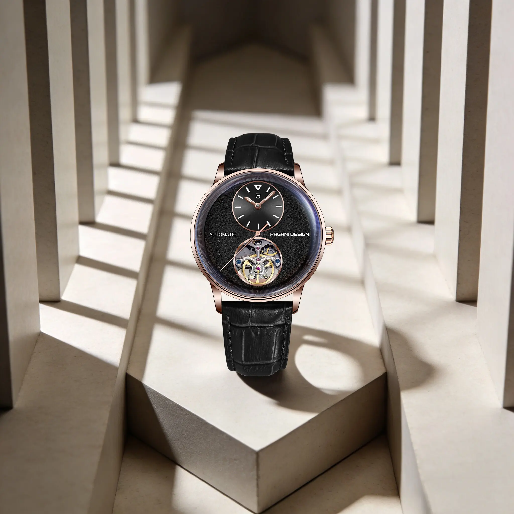 

PAGANI DESIGN Understated Elegance Men's Mechanical Watch Luxury Minimalist Leather Strap Tourbillon 10Bar Diving Luminous Clock