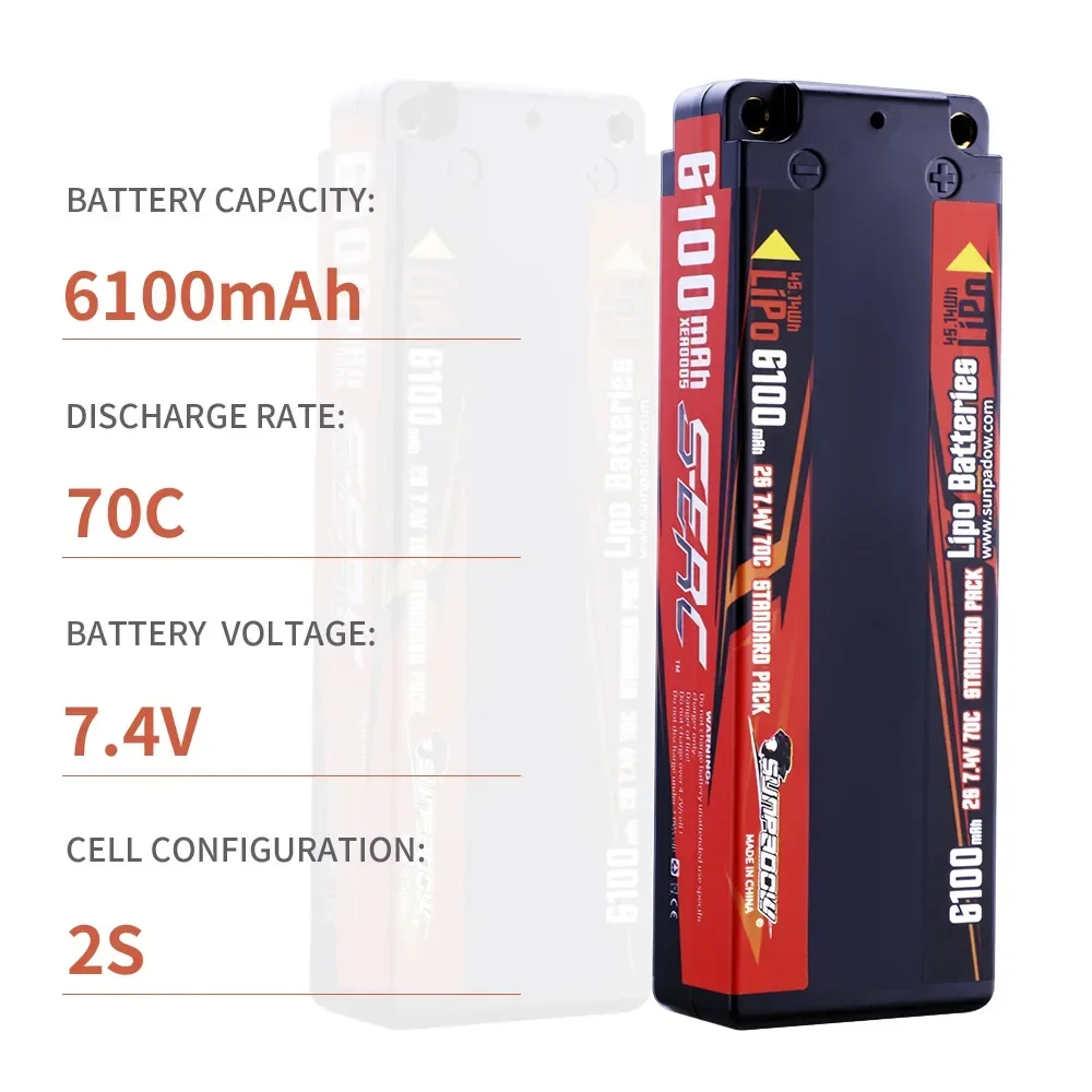 7.4V 2S Lipo Battery 70C 6100mAh 7100mAh Hard Case with 4mm Bullet for RC Vehicles Car Truck Tank Buggy Truggy Racing