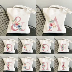 Plant Print Canvas Bag Women's Shoulder Bag Fashion Cotton Letter Shopping Shopper Ladies Hand Bags Tote Bag Side Bag for Ladies