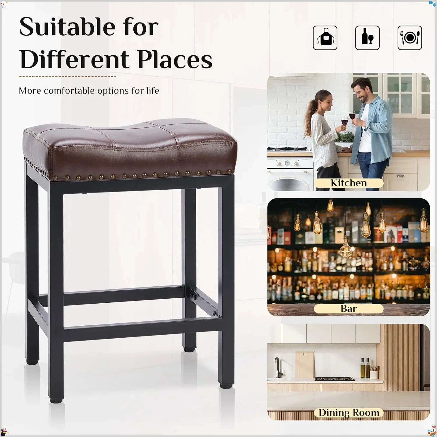 Juego de 2 taburetes de bar, taburetes de mostrador de cuero PU de 24 pulgadas con reposapiés, sillas de bar de cocina modernas para comedor, decoración del hogar